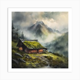 Cabin In The Mountains Art Print