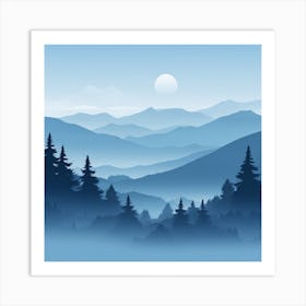 Misty mountains background in blue tone 7 Art Print