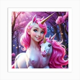 Unicorn And A Girl Art Print