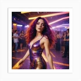 Beautiful Woman In A Purple Dress In A Club Art Print