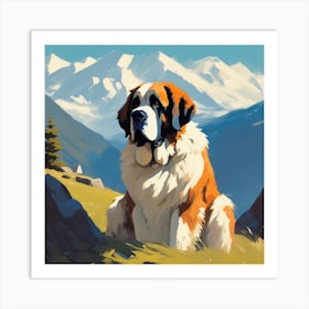 St Bernard Dog In Mountain Acrylic Painting Trending On Pixiv Fanbox Palette Knife And Brush Str (1) Art Print