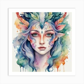 Watercolor Of A Woman With Feathers Art Print