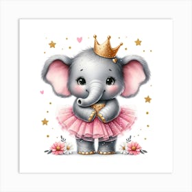 Ballerina Elephant with Crown Art Print