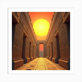 Colorful Hieroglyphs Adorning Ancient Temple Walls Underneath The Bright Sun Art Print