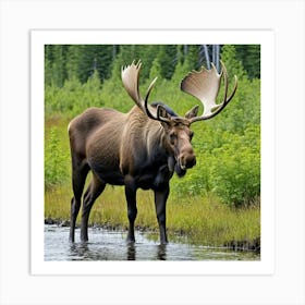 Moose In The Water 2 Art Print