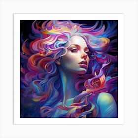 Portrait Of A Woman With Colorful Hair Art Print