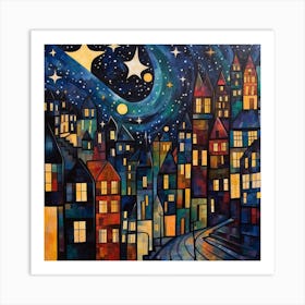 Christmas In The Night City Art Print