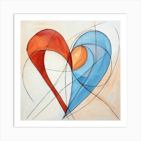 Heart Illustratuon Geometric Orange & Blue Art Print