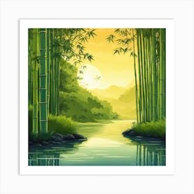 A Stream In A Bamboo Forest At Sun Rise Square Composition 228 Art Print