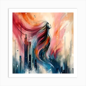 City Girl With Long Hair Art Print