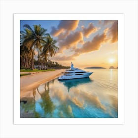 620984 Clean Beach, Blue Waters, Golden Sand, Palm Trees, Xl 1024 V1 0 Art Print