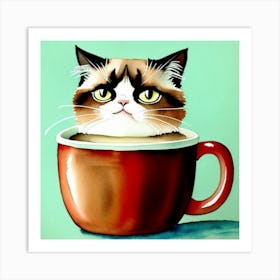 Grumpy Cat In A Cup Art Print