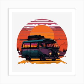 Vw Bus At Sunset Art Print