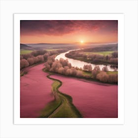 Pink Fields At Sunset 1 Art Print