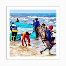 Fishing Nets On The Beach Art Print