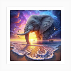 Elephant At The Beach 1 Art Print