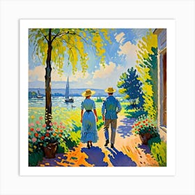 Couple Walking By The Lake Art Print