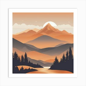 Misty mountains background in orange tone 3 Art Print