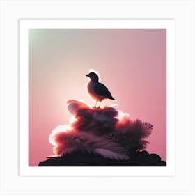 Bird Perched On Feathers Art Print