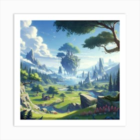 Fantasy Landscape With Floating Island Art Print