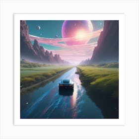 Car Driving In Space Art Print