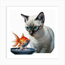 Cat And Goldfish 6 Art Print