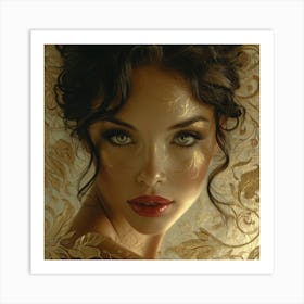 Woman With Gold Makeup Art Print