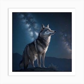 Wolf In The Night Sky Art Print