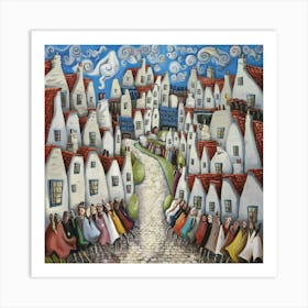 A Surreal Painting Of A Quaint Village 1 Art Print