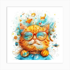 Cat With Glasses 1 Art Print