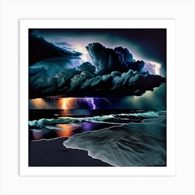 Lightning Over The Ocean Art Print