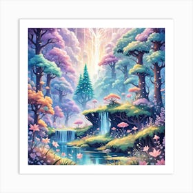 A Fantasy Forest With Twinkling Stars In Pastel Tone Square Composition 397 Art Print