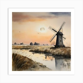 windmill at dawn Art Print