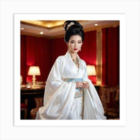 Asian Elegance Personified As A Lady Poised In High End Attire High Fashion Venue Ambient Lighting (1) Art Print