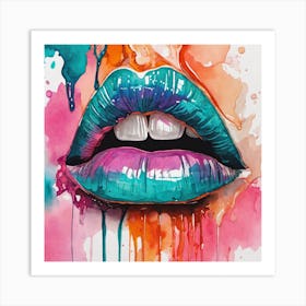 Lips Dripping With Color Art Print