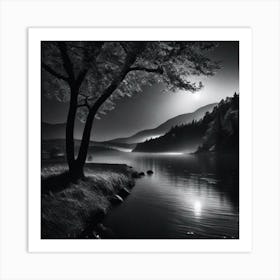 Moonlight Over Lake 3 Art Print