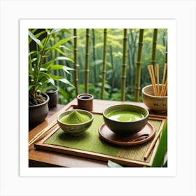 Japanese Matcha Tea Illustrate A Traditional Japanese Matcha Tea Ceremony With A Bowl Of Vibrant Gre 2983138153 Art Print