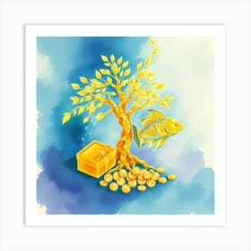 Gold Tree With Gold Coins 5 Art Print