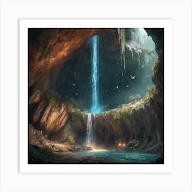 Waterfall In A Cave 1 Art Print