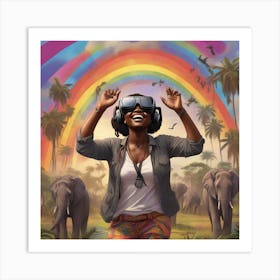 Happy Black Woman Virtual Reality in Africa Art Print