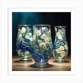 White and blue and green glass Art Print