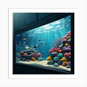 Default Aquarium With Coral Fishsome Shark Fishes View From Th 1 1 Art Print