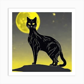 Black Cat At Night Art Print