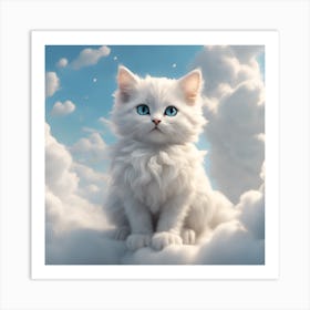 White Cat On Clouds Art Print