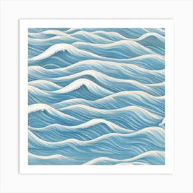 Ocean Waves Gentle Pencil Drawings Of Waves Highlighted With Shades Of Light Blue And Sandy Beige 1 Art Print