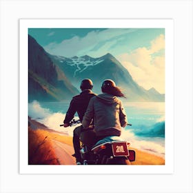 Couple On A Motorcycle Art Print