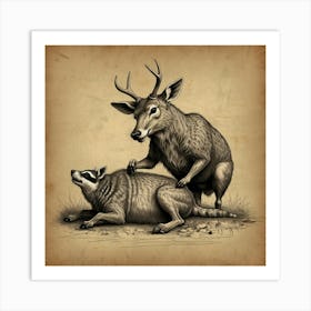 Deer And Raccoon Art Print