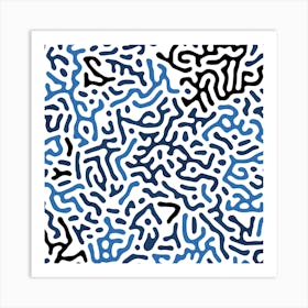 Organic Digital Shapes Blue Square Art Print