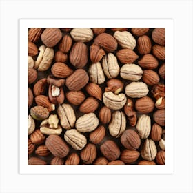 Nuts On A Wooden Table Art Print