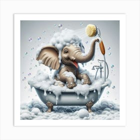 Elephant Taking A Bath Art Print